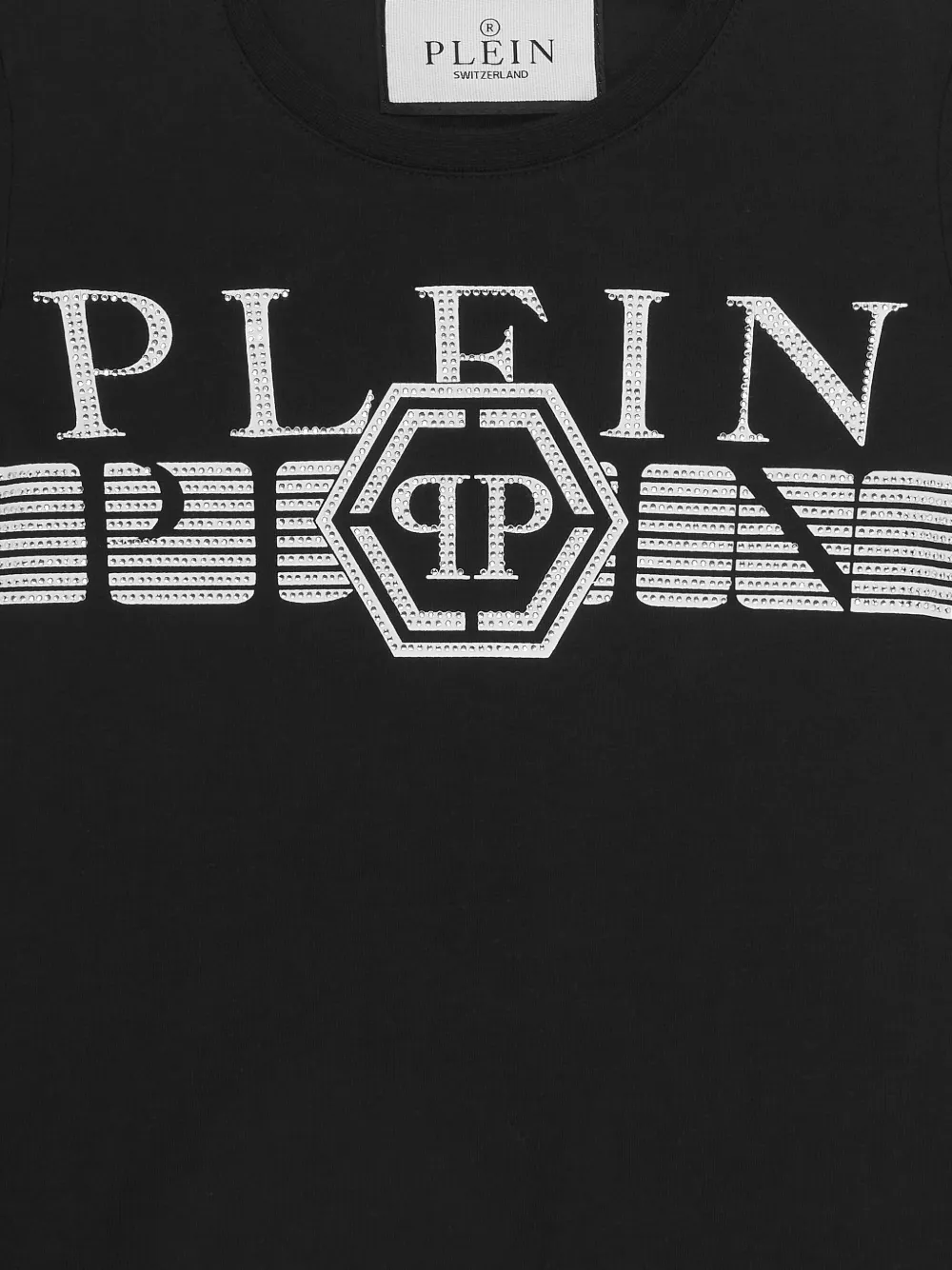 Philipp Plein Junior Verfraaid T-shirt met ronde hals Zwart