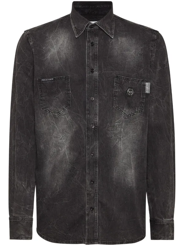 Philipp Plein Skull ＆ Bones デニムシャツ | グレー | FARFETCH JP