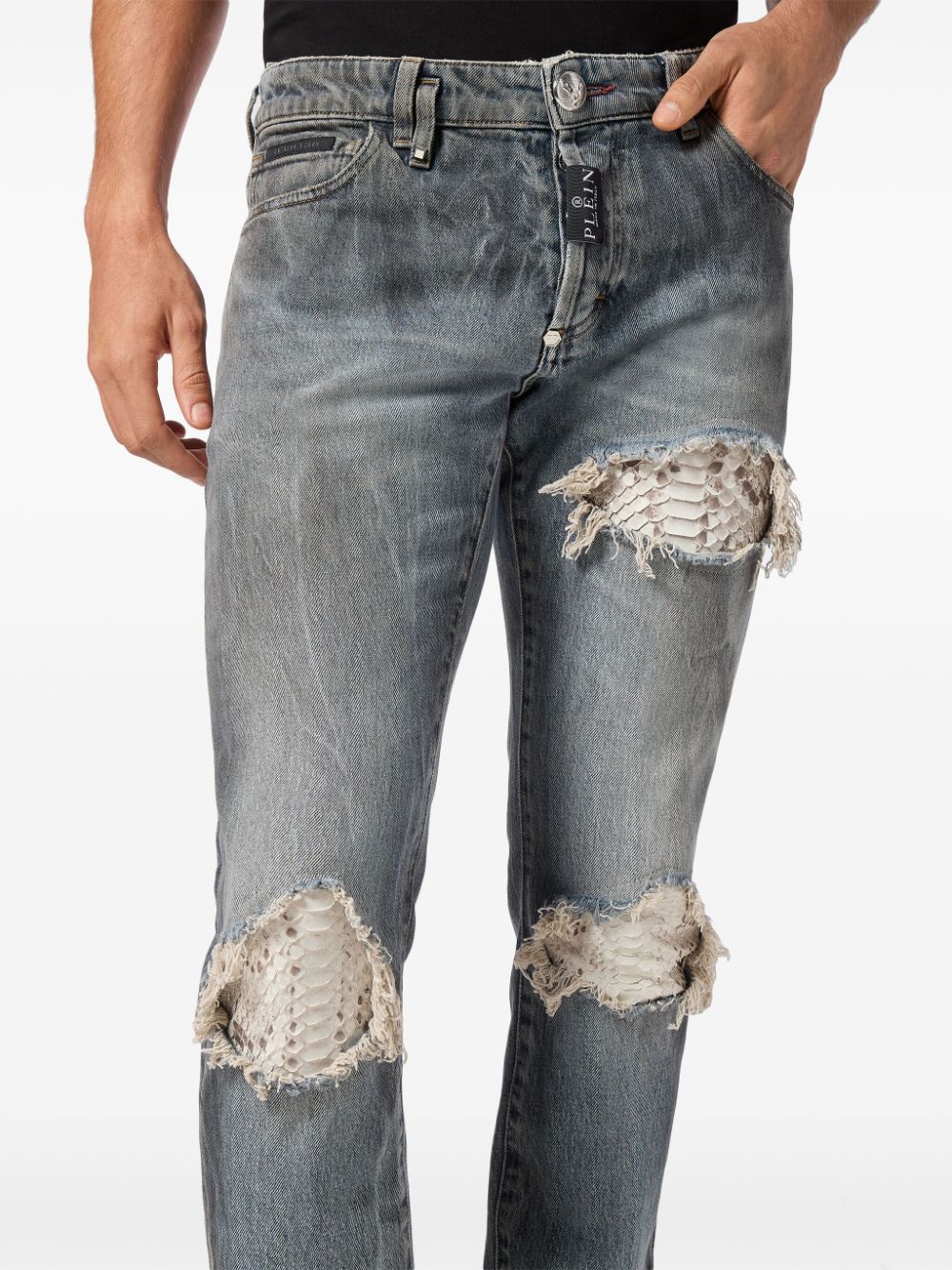 Shop Philipp Plein Gerade Jeans Im Distressed-look In Grau