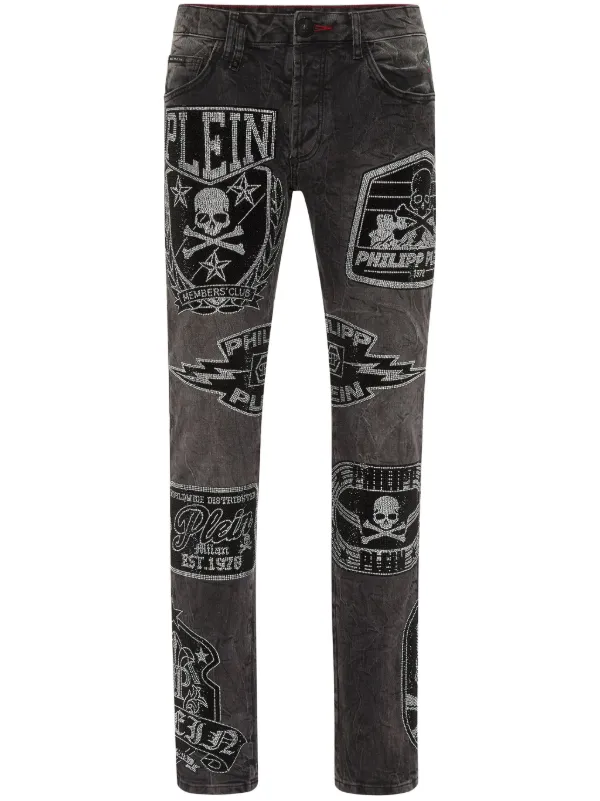 Philipp Plein logo-patches Jeans Grey FARFETCH JO