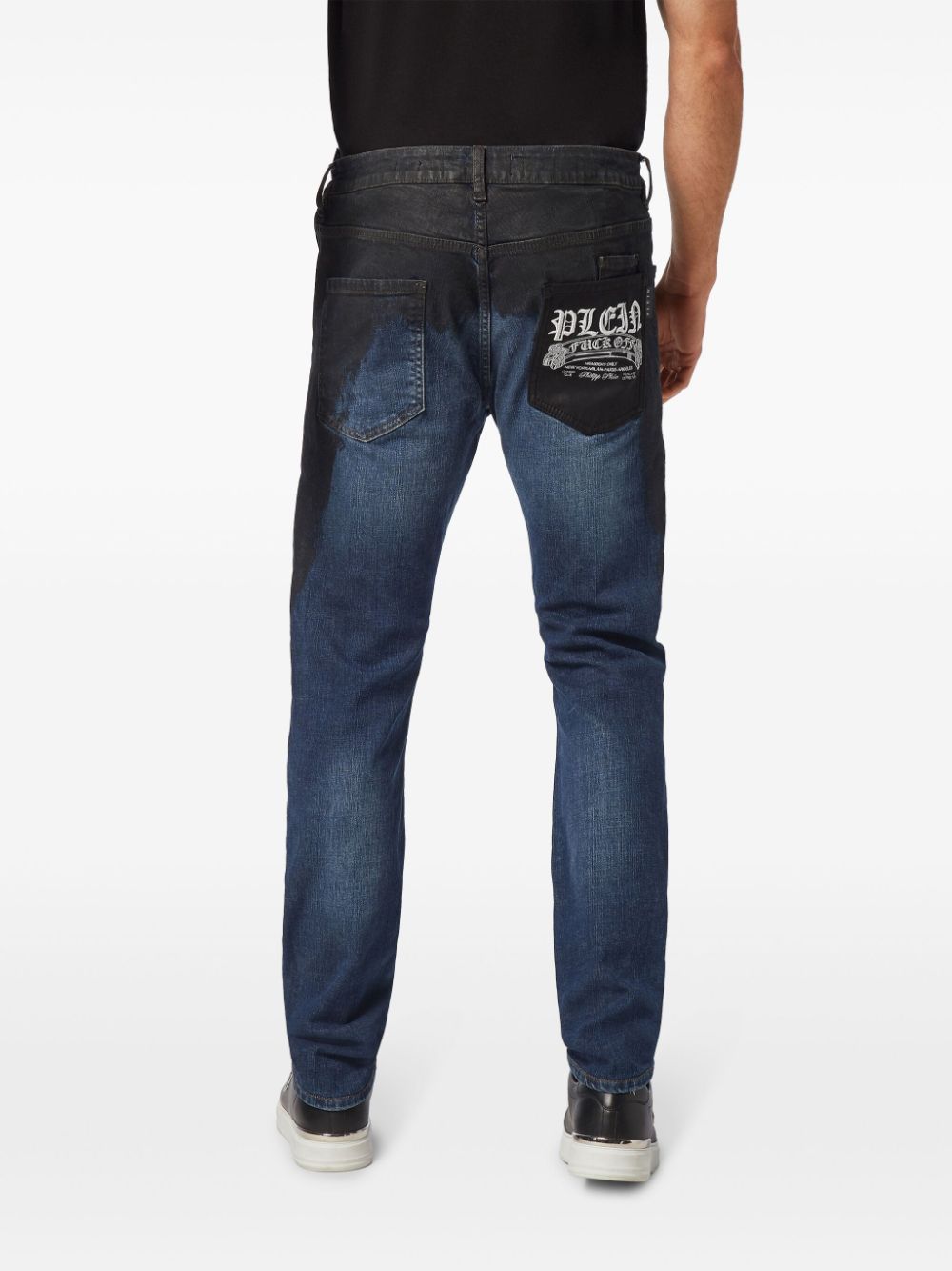 Shop Philipp Plein Leather Pocket Super-straight Jeans In Blue