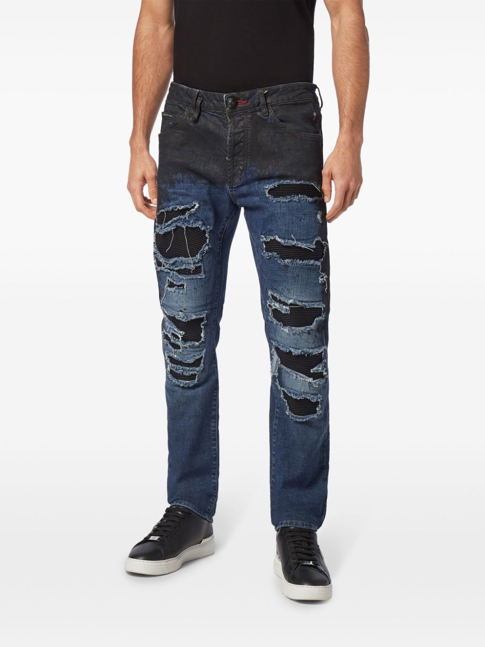 Shop Philipp Plein Leather Pocket Super-straight Jeans In Blue