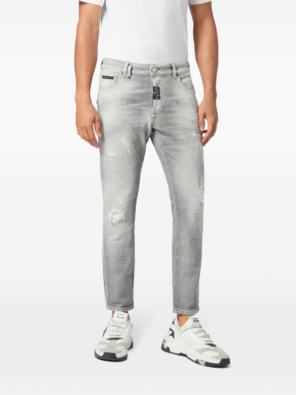 Shop Philipp Plein Logo-appliqué Skinny Jeans In Grey