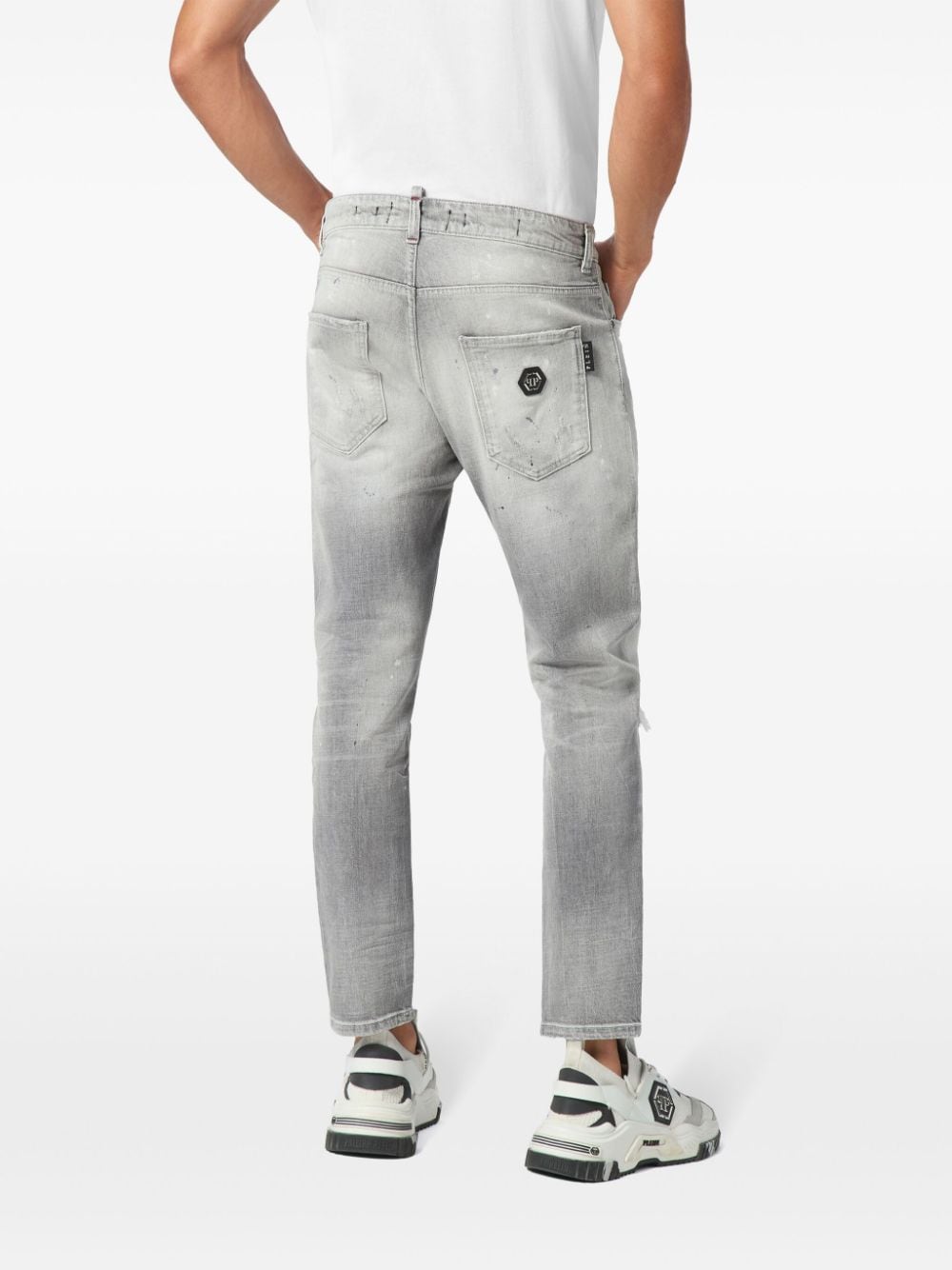 Shop Philipp Plein Logo-appliqué Skinny Jeans In Grey