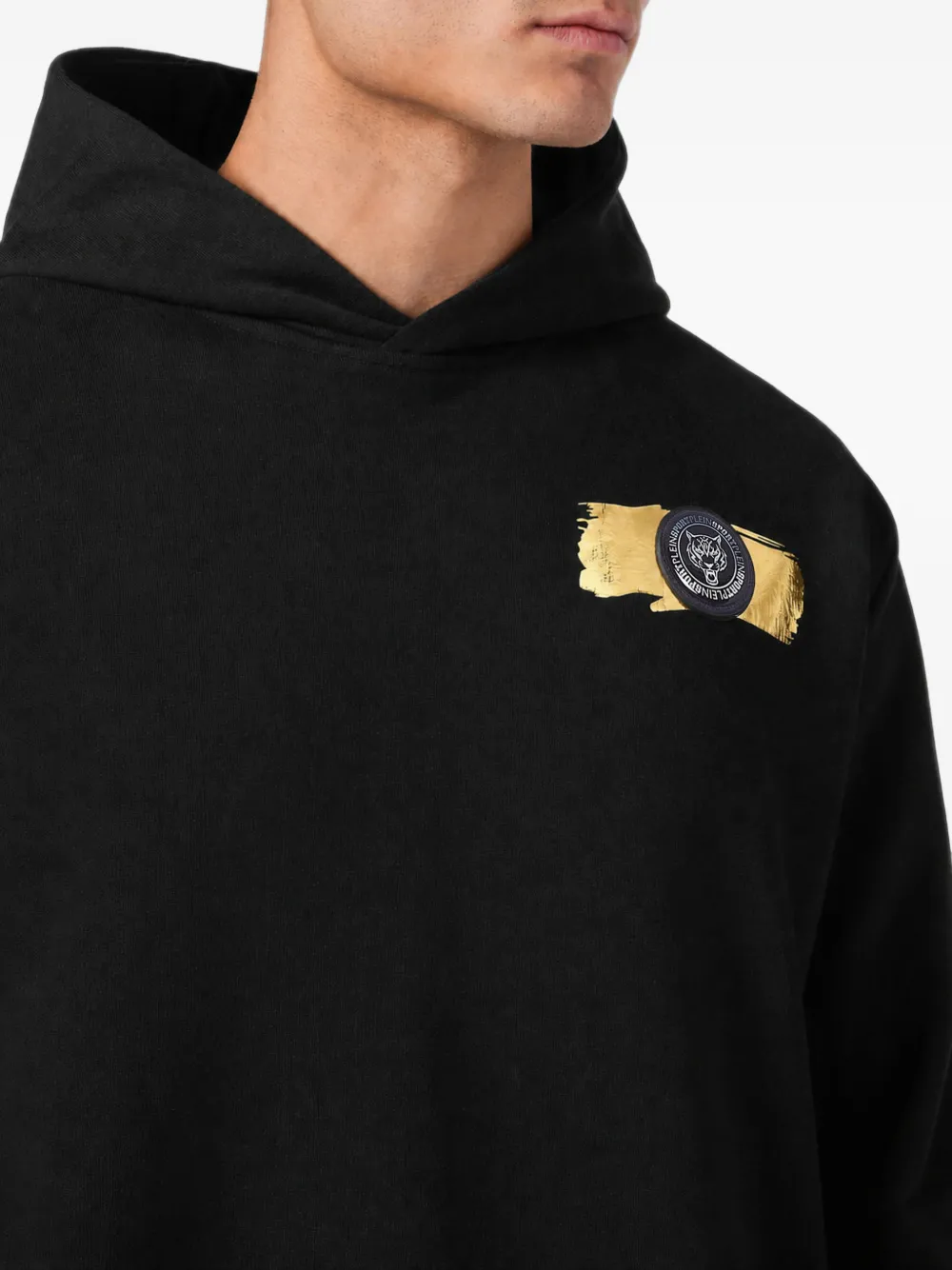 Plein Sport logo-patch hoodie Zwart