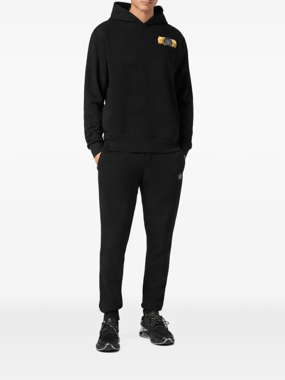 Plein Sport logo-patch hoodie Zwart