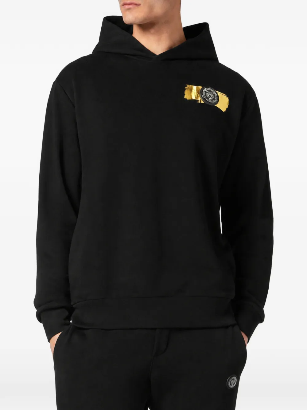 Plein Sport logo-patch hoodie Zwart