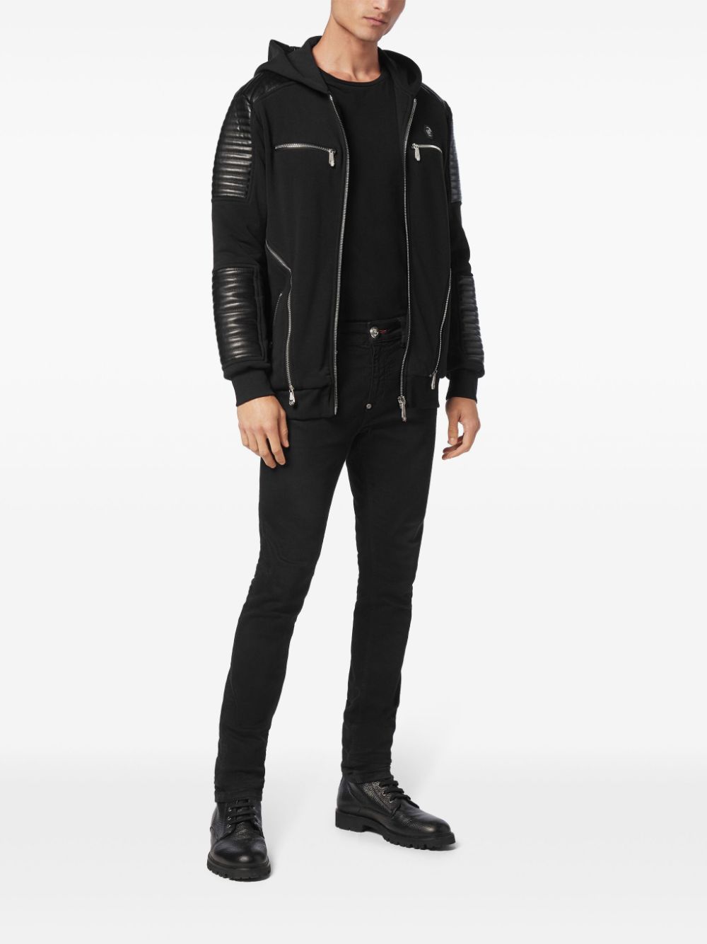 Shop Philipp Plein Zip-up Hooded Jacket In Black