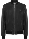 Philipp Plein logo-patch leather jacket - Black