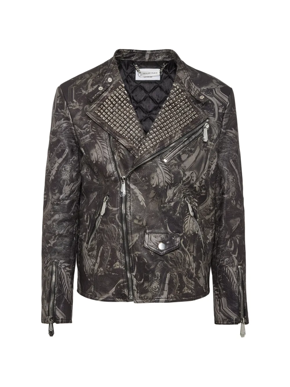 Philipp Plein skull studded biker jacket - Nero