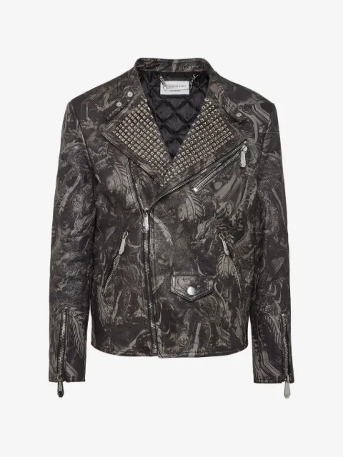 Philipp Plein chamarra biker con motivo Skull
