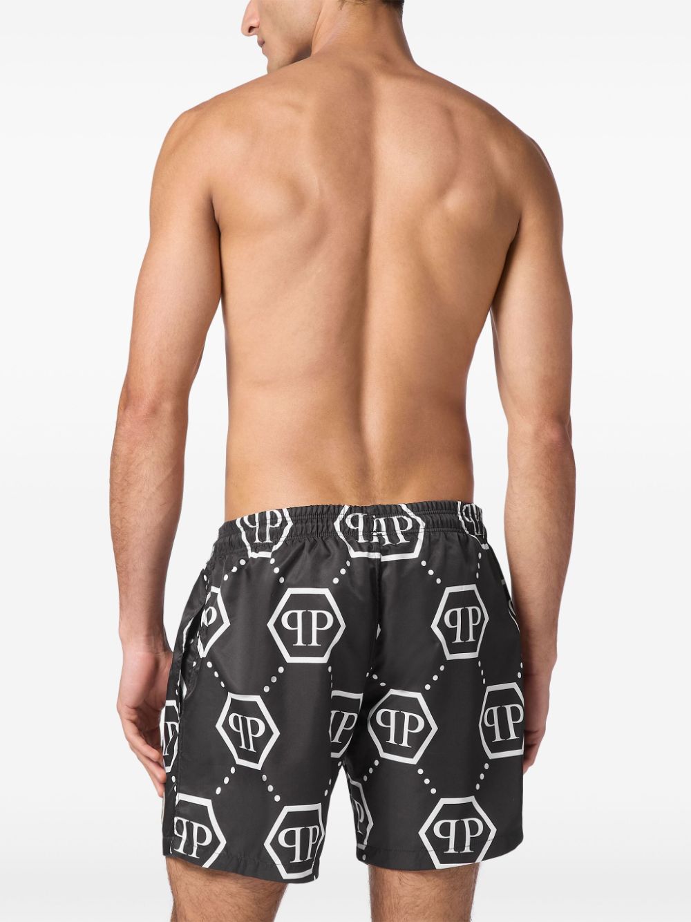 Shop Philipp Plein Monogram Pattern Swim Shorts In Black