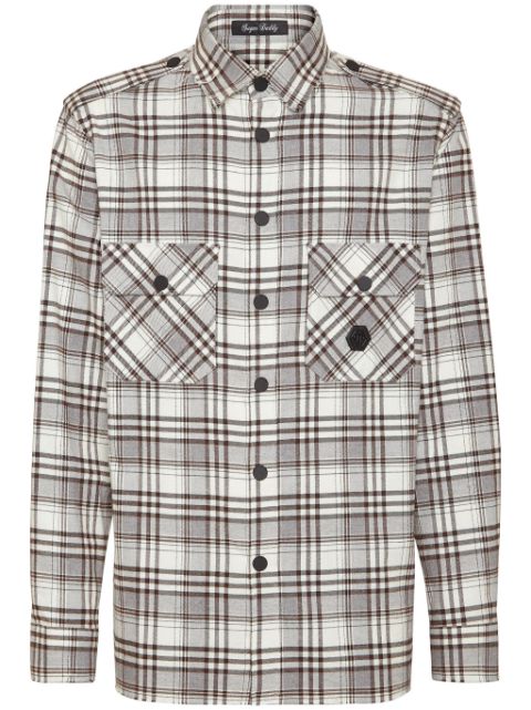 Philipp Plein Skull&Bones-print checked shirt Men