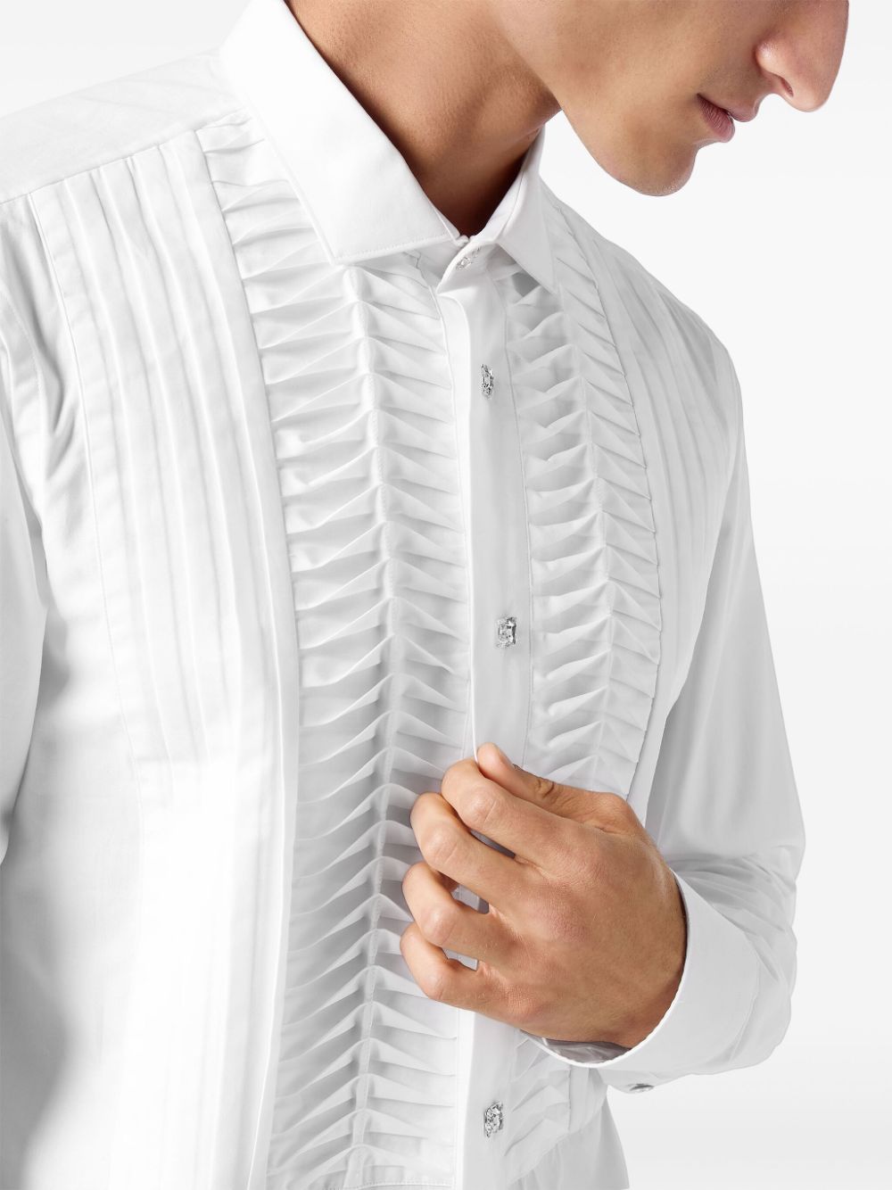 Shop Philipp Plein Black Tie Long-sleeve Shirt In White