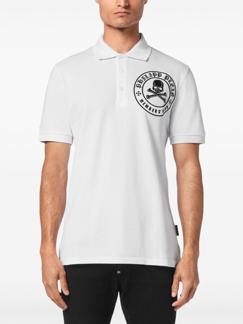 Shop Philipp Plein Skull & Bones Piqué Polo Shirt In White