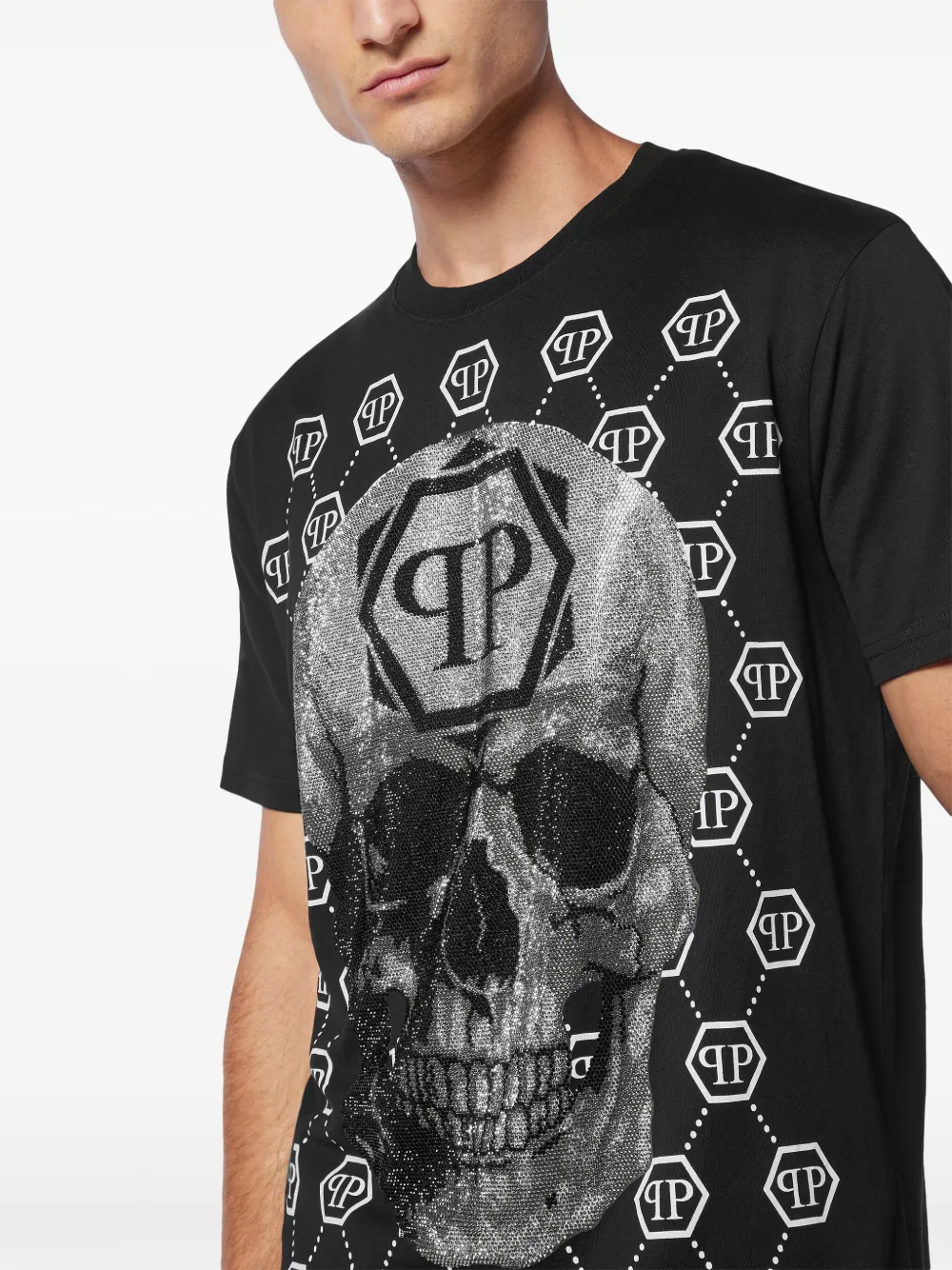 Philipp Plein Skull T-shirt verfraaid met stras Zwart