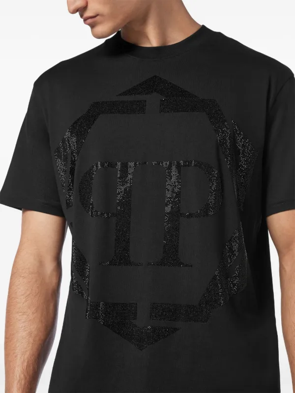 Tシャツ・カットソー PHILIPP PLEIN Men T-shirt Black MTK6445PJY002N 02 Philipp Plein rhinestone-logo Cotton t-shirt | Black | FARFETCH
