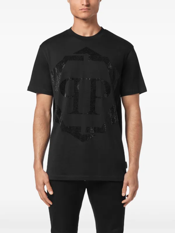 Tシャツ・カットソー PHILIPP PLEIN Men T-shirt Black MTK6445PJY002N 02 Philipp Plein rhinestone-logo Cotton t-shirt | Black | FARFETCH