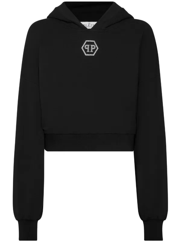 Philipp Plein crystal-logo Cropped Hoodie Black FARFETCH EG