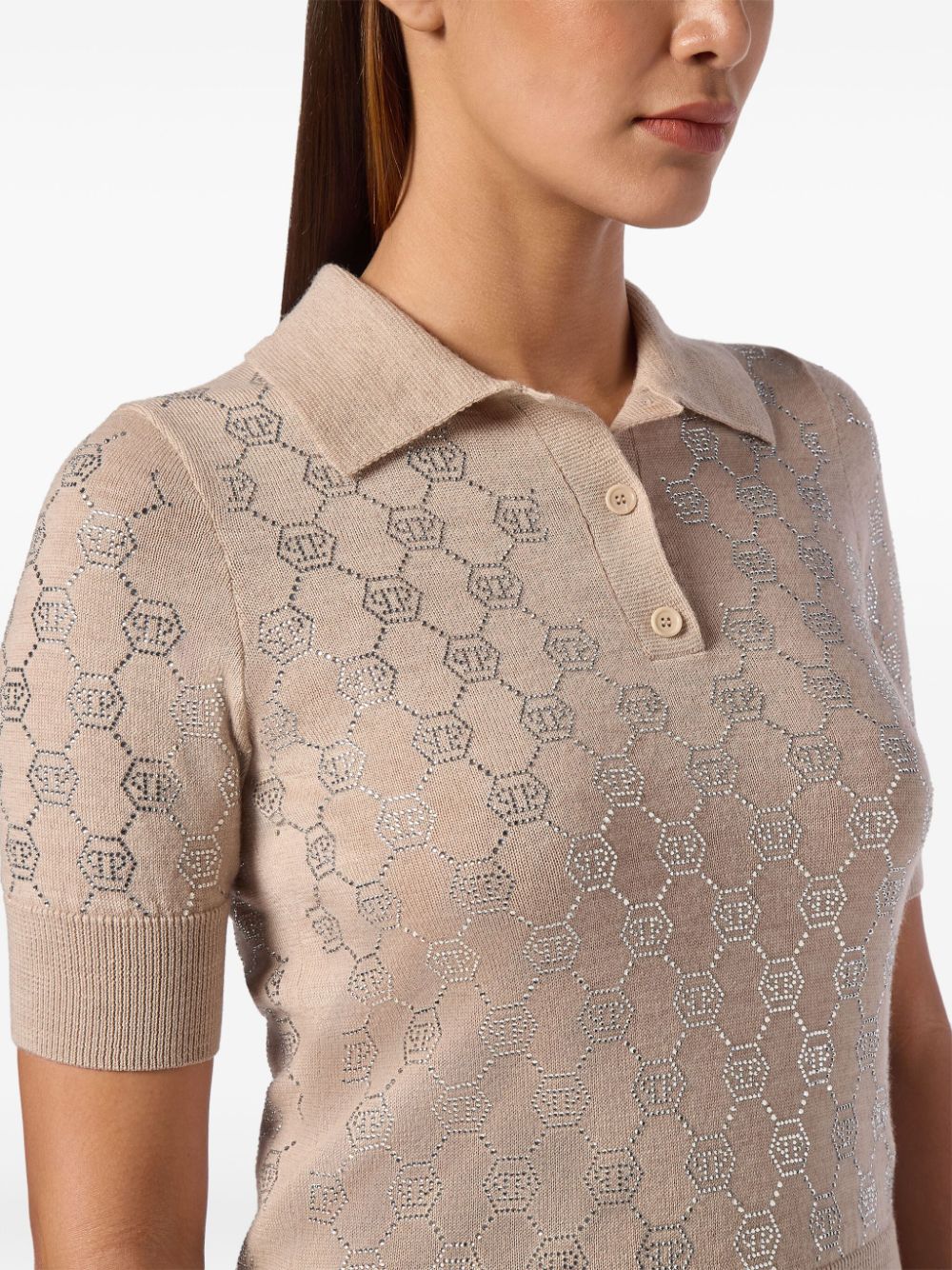 Philipp Plein monogram knitted polo top Women