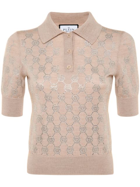 Philipp Plein monogram knitted polo top Women