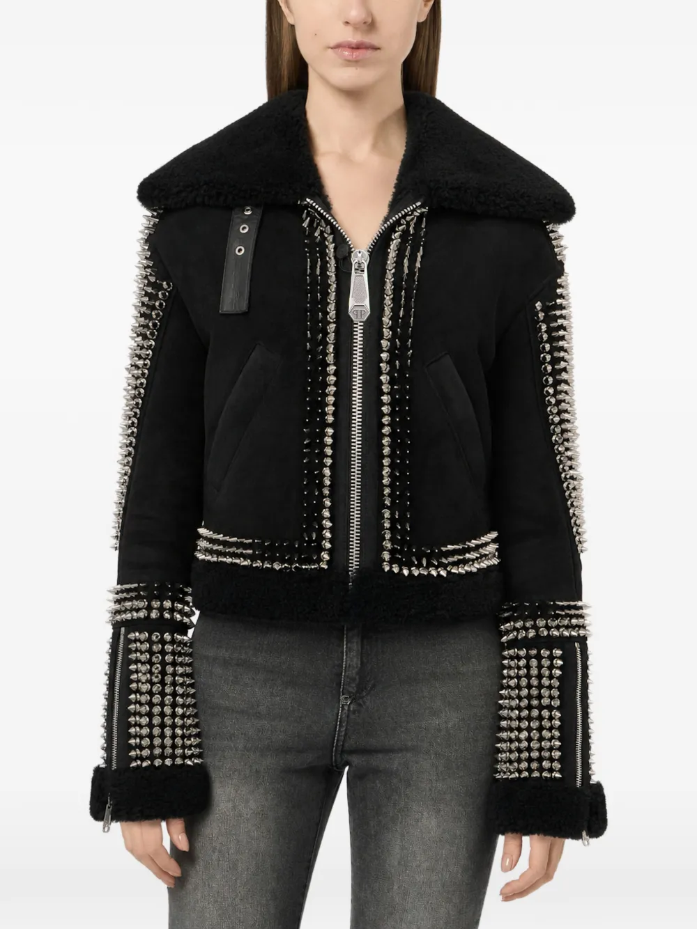 Philipp Plein stud-embellished cropped jacket Zwart