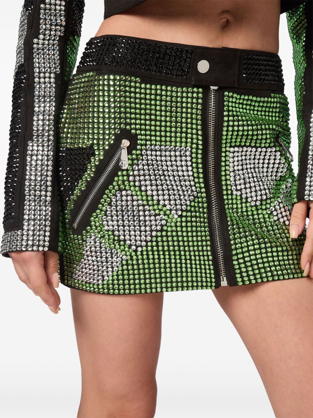 Shop Philipp Plein Crystal-embellished Skirt In Green