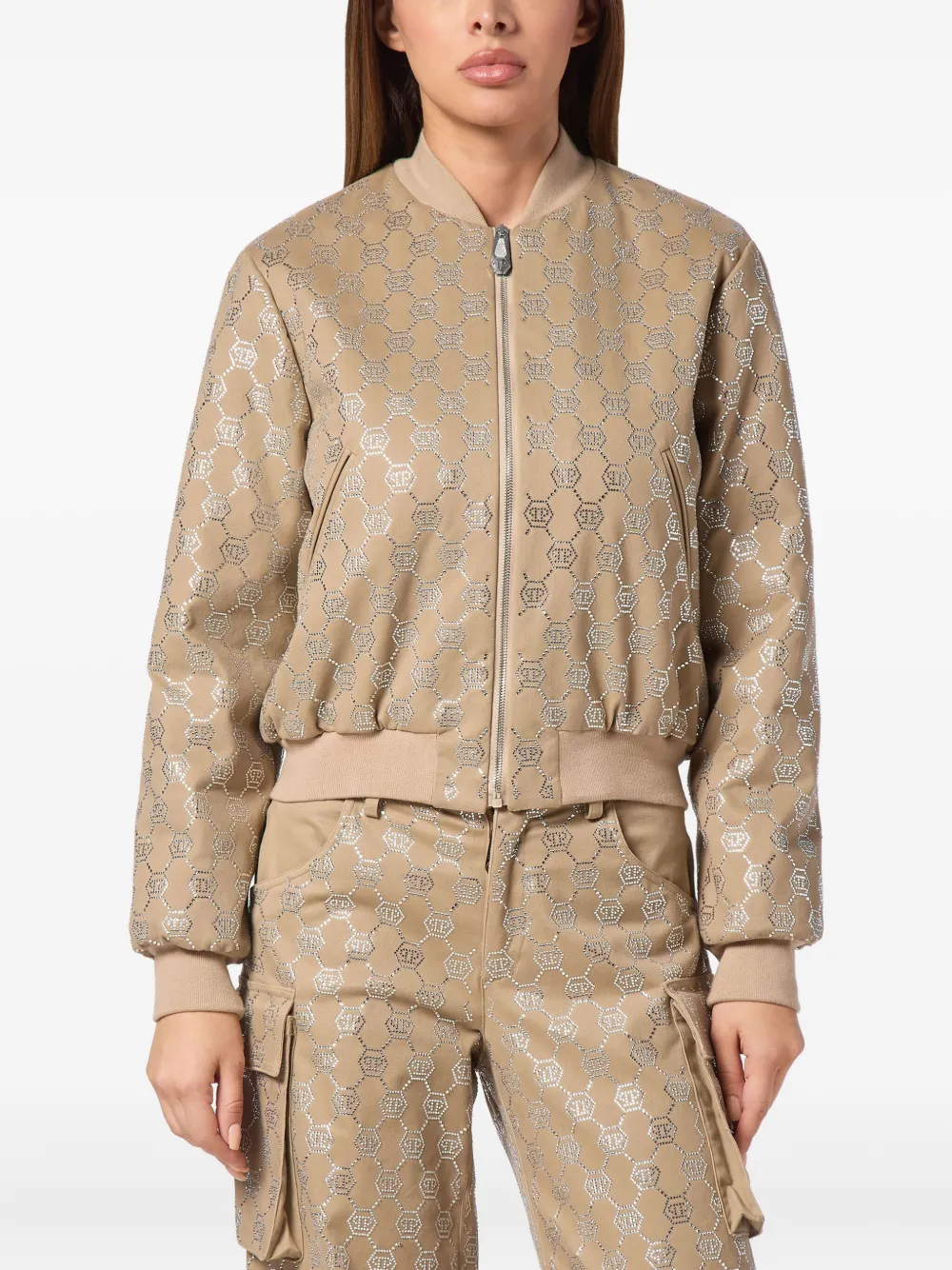 Philipp Plein Monogram Bomber Jacket In Neutral