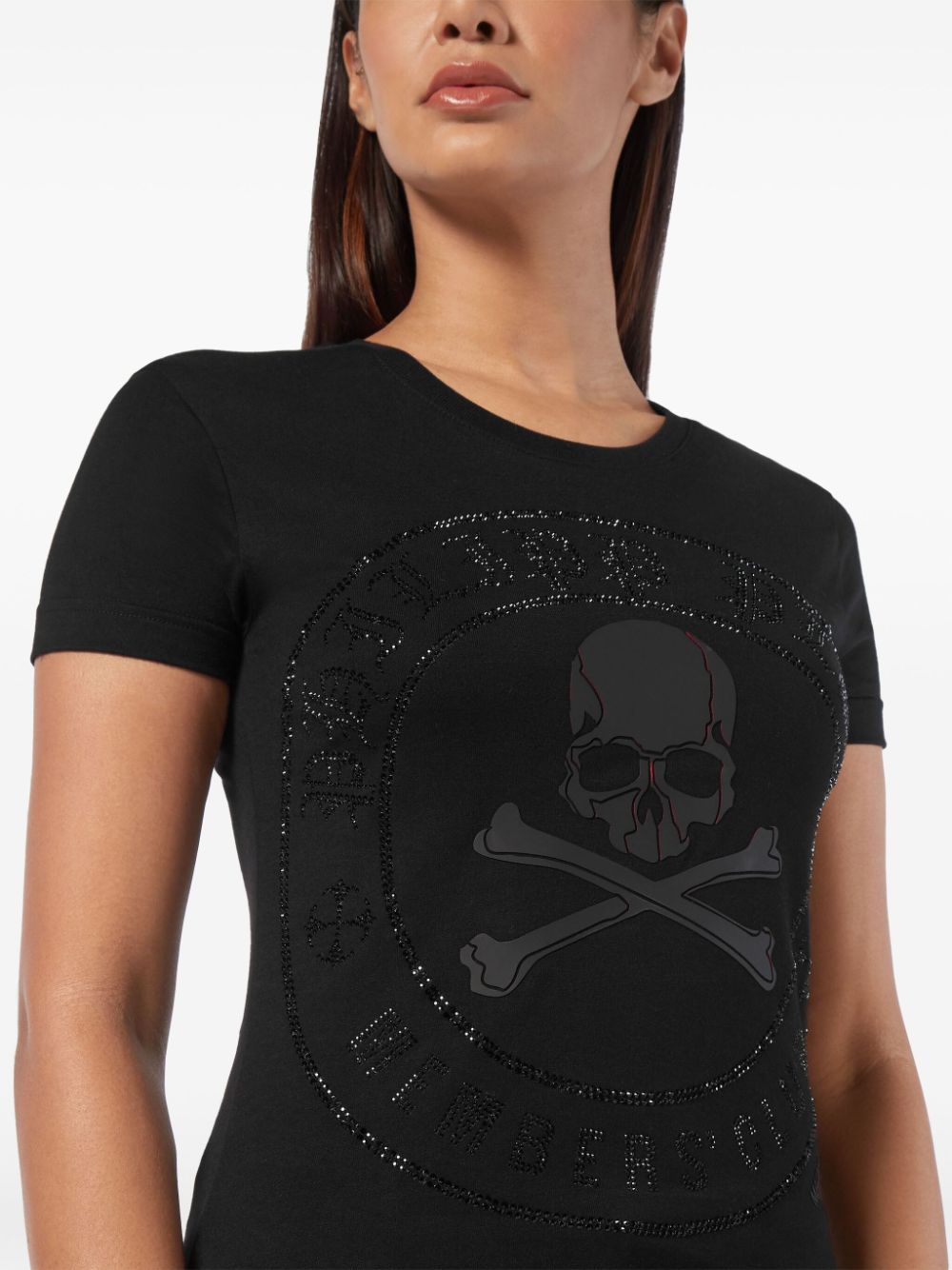 Shop Philipp Plein Skull-strass Round-neck T-shirt In Black