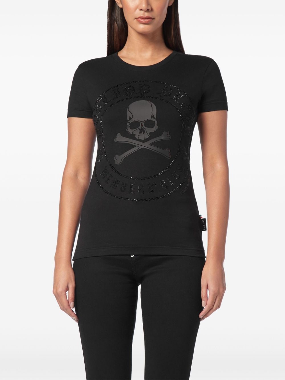 Shop Philipp Plein Skull-strass Round-neck T-shirt In Black