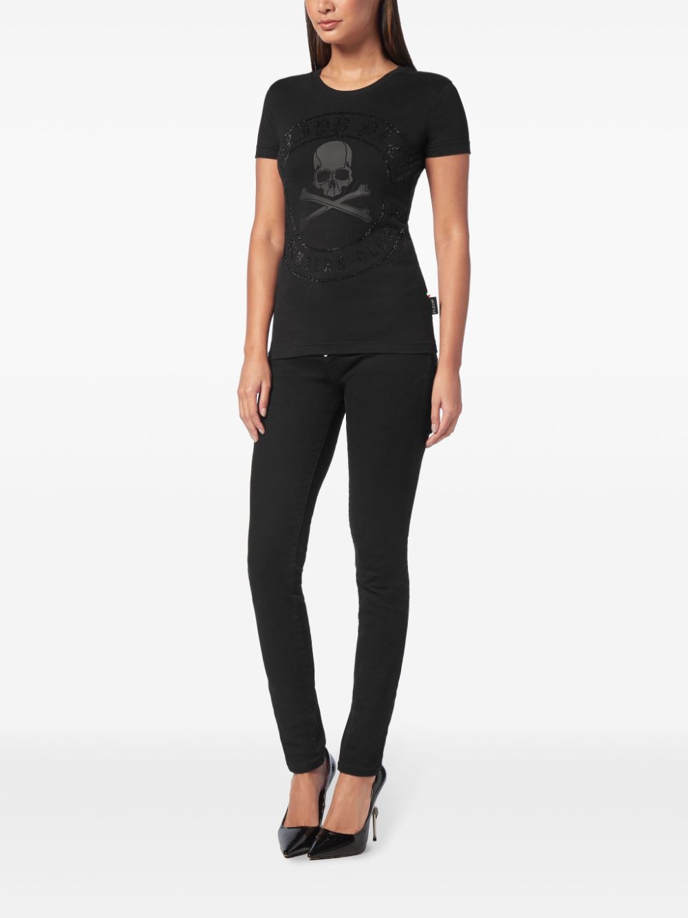 Shop Philipp Plein Skull-strass Round-neck T-shirt In Black