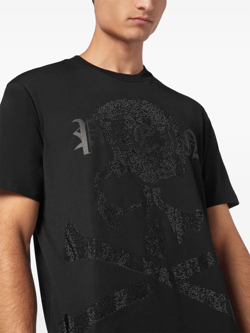 Philipp Plein Katoenen T-shirt met doodskop van stras Zwart