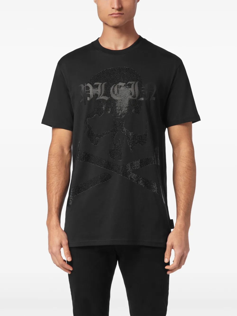 Philipp Plein Katoenen T-shirt met doodskop van stras Zwart