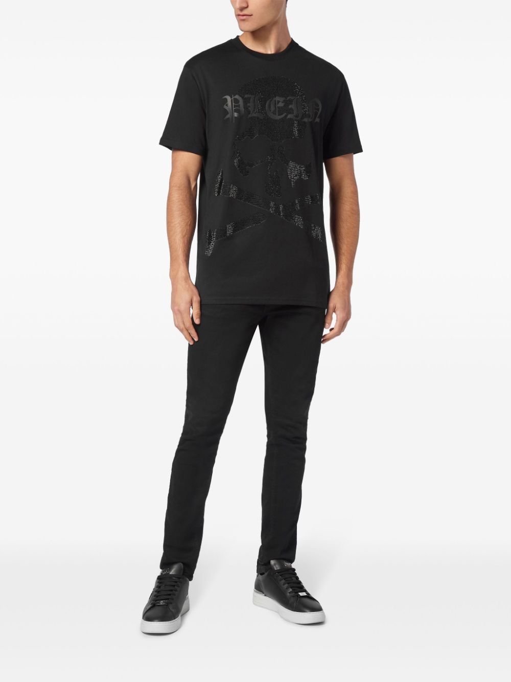 Philipp Plein skull-rhinestone cotton t-shirt - Zwart