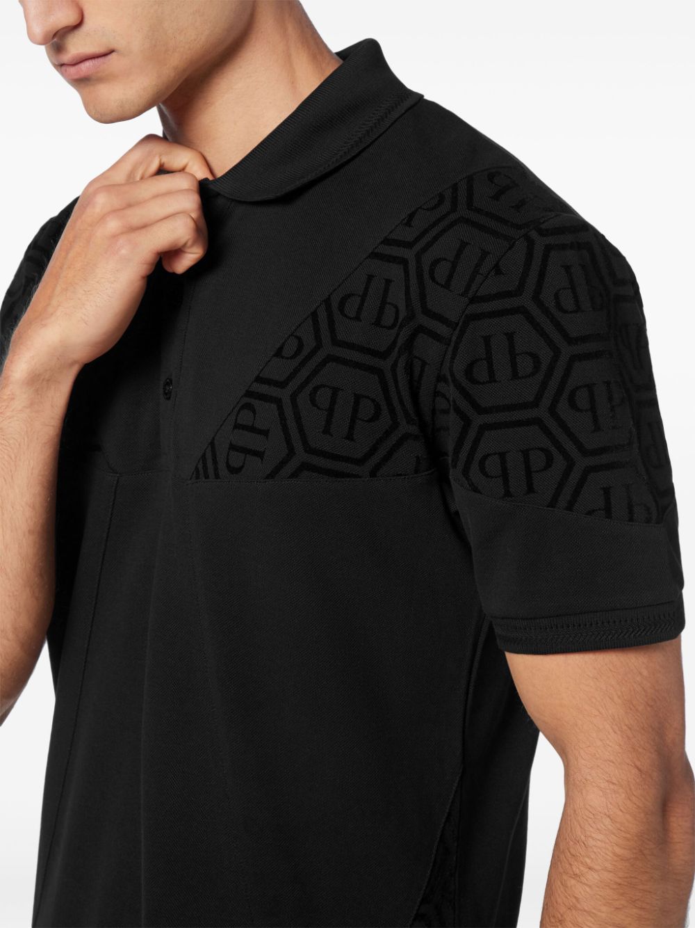 Shop Philipp Plein Monogram Piqué Polo Shirt In Black