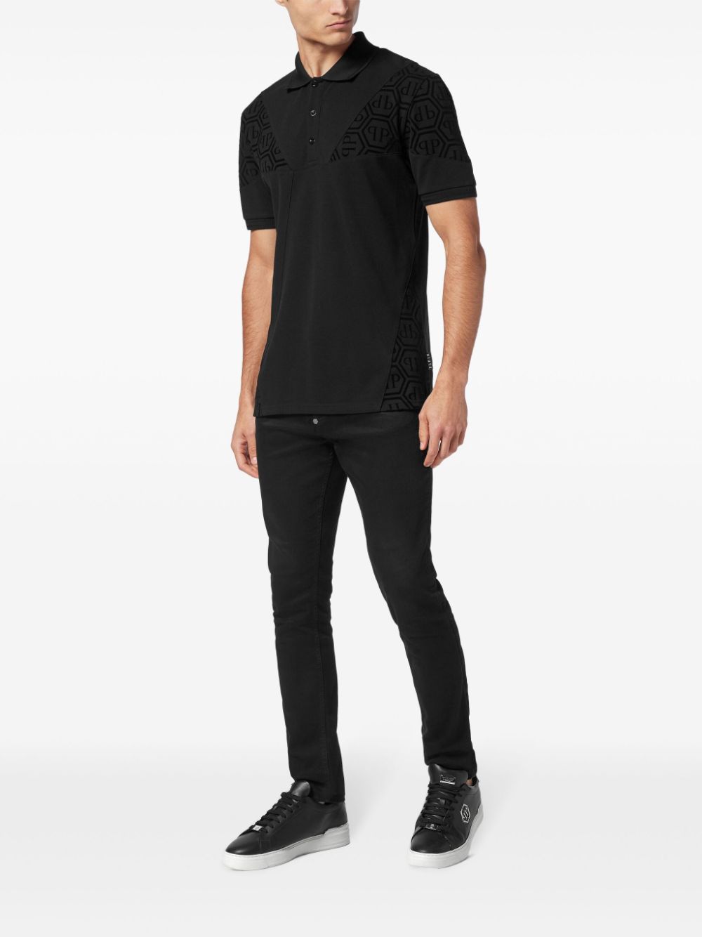 Shop Philipp Plein Monogram Piqué Polo Shirt In Black