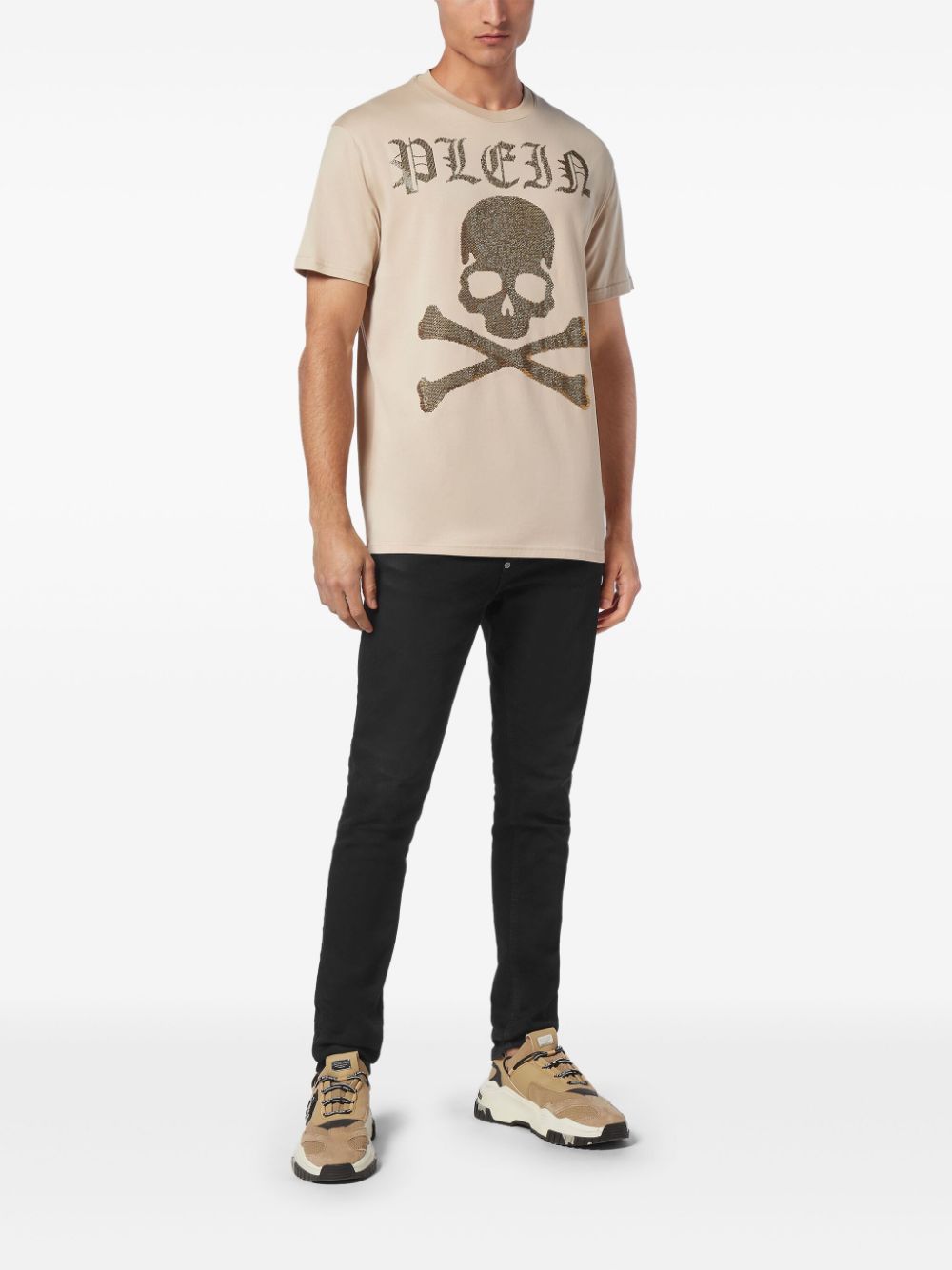 Philipp Plein Strass Skull & Bones T-shirt - Beige