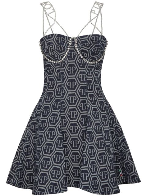 Philipp Plein monogram-jacquard denim mini dress Women