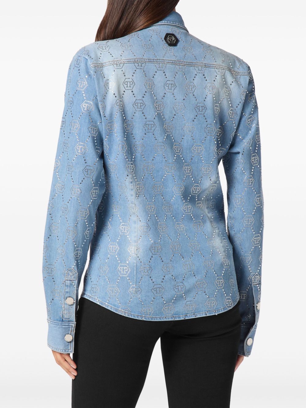 Shop Philipp Plein Monogram Denim Shirt In Blue