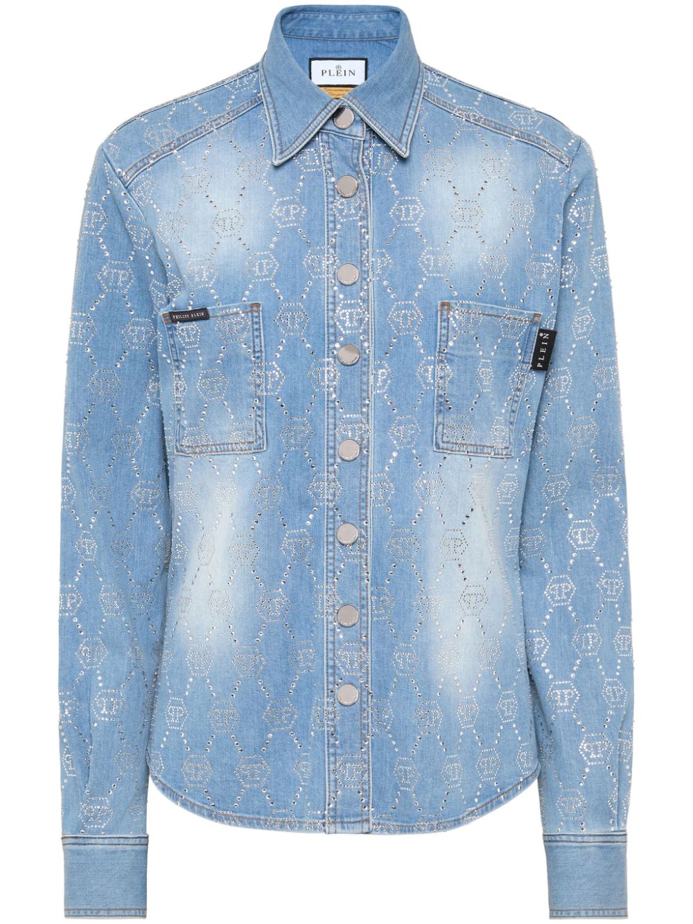 Philipp Plein Monogram Denim Shirt In Blue