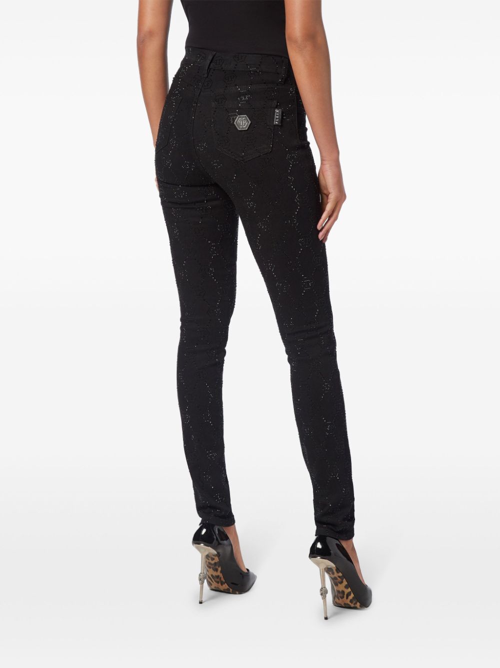 Shop Philipp Plein Monogram High-waisted Jegging Trousers In Black