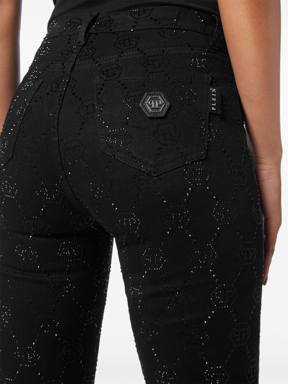 Shop Philipp Plein Monogram High-waisted Jegging Trousers In Black