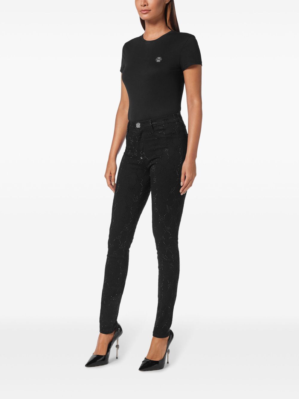 Shop Philipp Plein Monogram High-waisted Jegging Trousers In Black