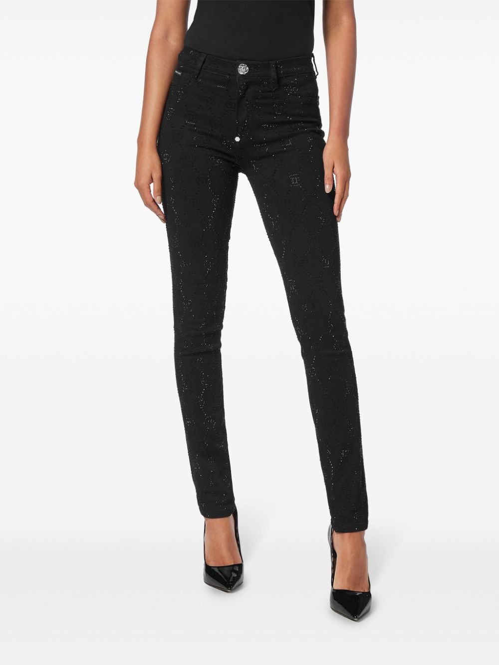 Shop Philipp Plein Monogram High-waisted Jegging Trousers In Black