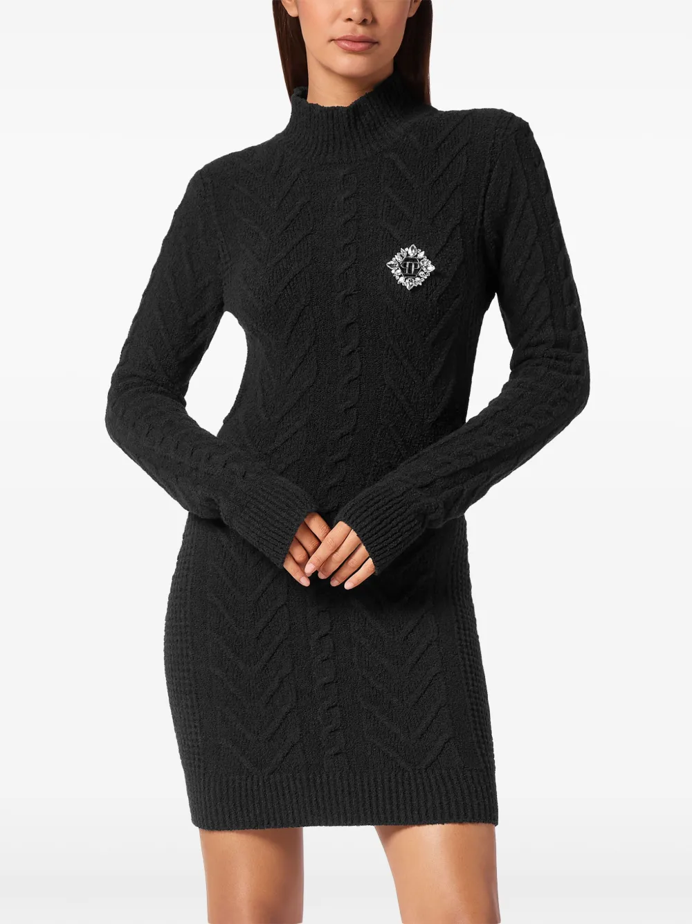 PHILIPP PLEIN APPLIQUÉ KNITTED MINI DRESS