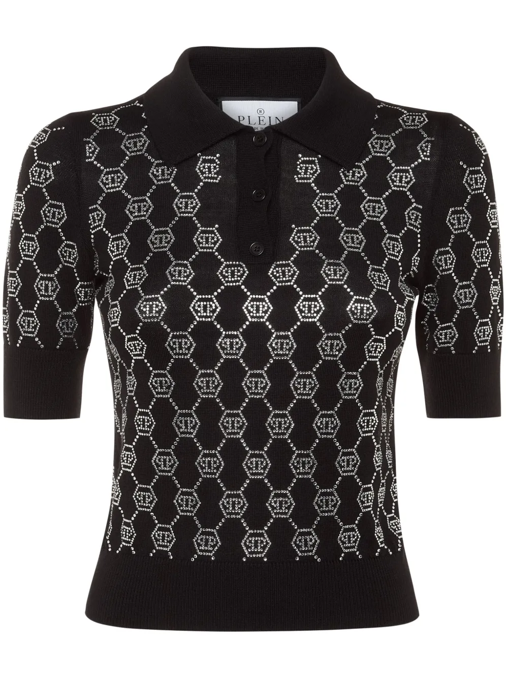 Philipp Plein crystal-embellished polo top | Black | Image 1