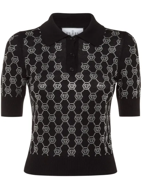 Philipp Plein crystal-embellished polo top