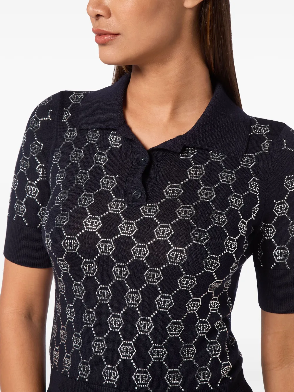 Philipp Plein Polotop verfraaid met kristallen Blauw