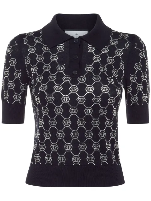 Philipp Plein crystal-embellished polo top