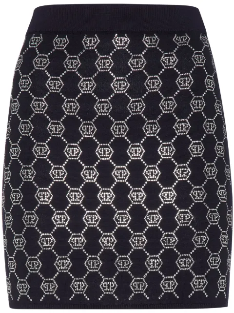 Philipp Plein monogram-embellished knitted mini skirt